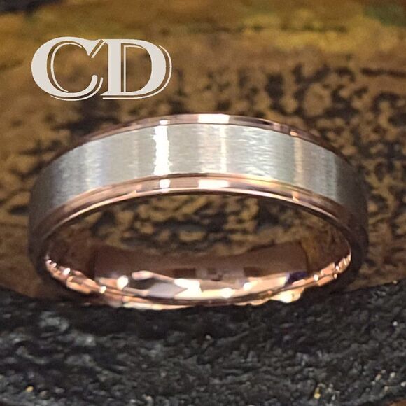 Men's Silver and Rose Gold Wedding Ring - Two Tone Wedding Ring For Guys - Picture 1 of 5